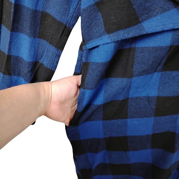 Cheap Monday Flannel Shirt Dress Medium Blue and Black Long Sleeve Button Down - Picture 6 of 11